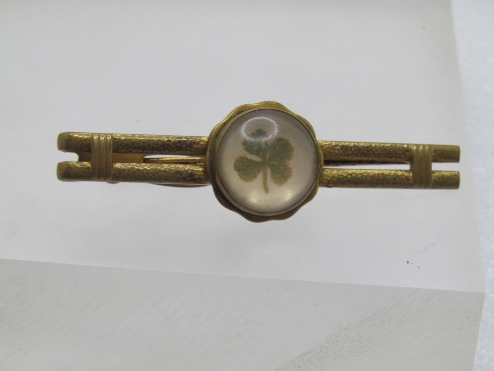 Vintage Real 4-Leaf Clover Tie Bar, Signed Hickok, 1940's-1950's - 3