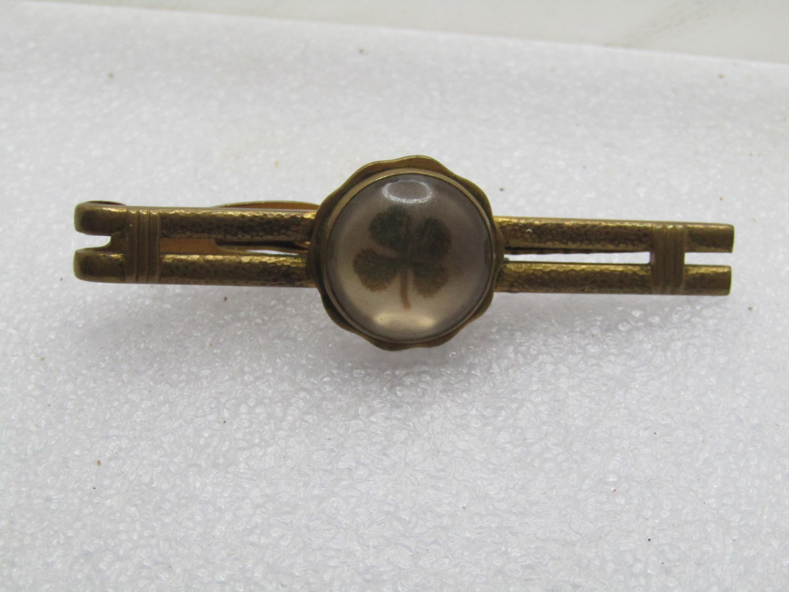 Vintage Real 4-Leaf Clover Tie Bar, Signed Hickok, 1940's-1950's - 4