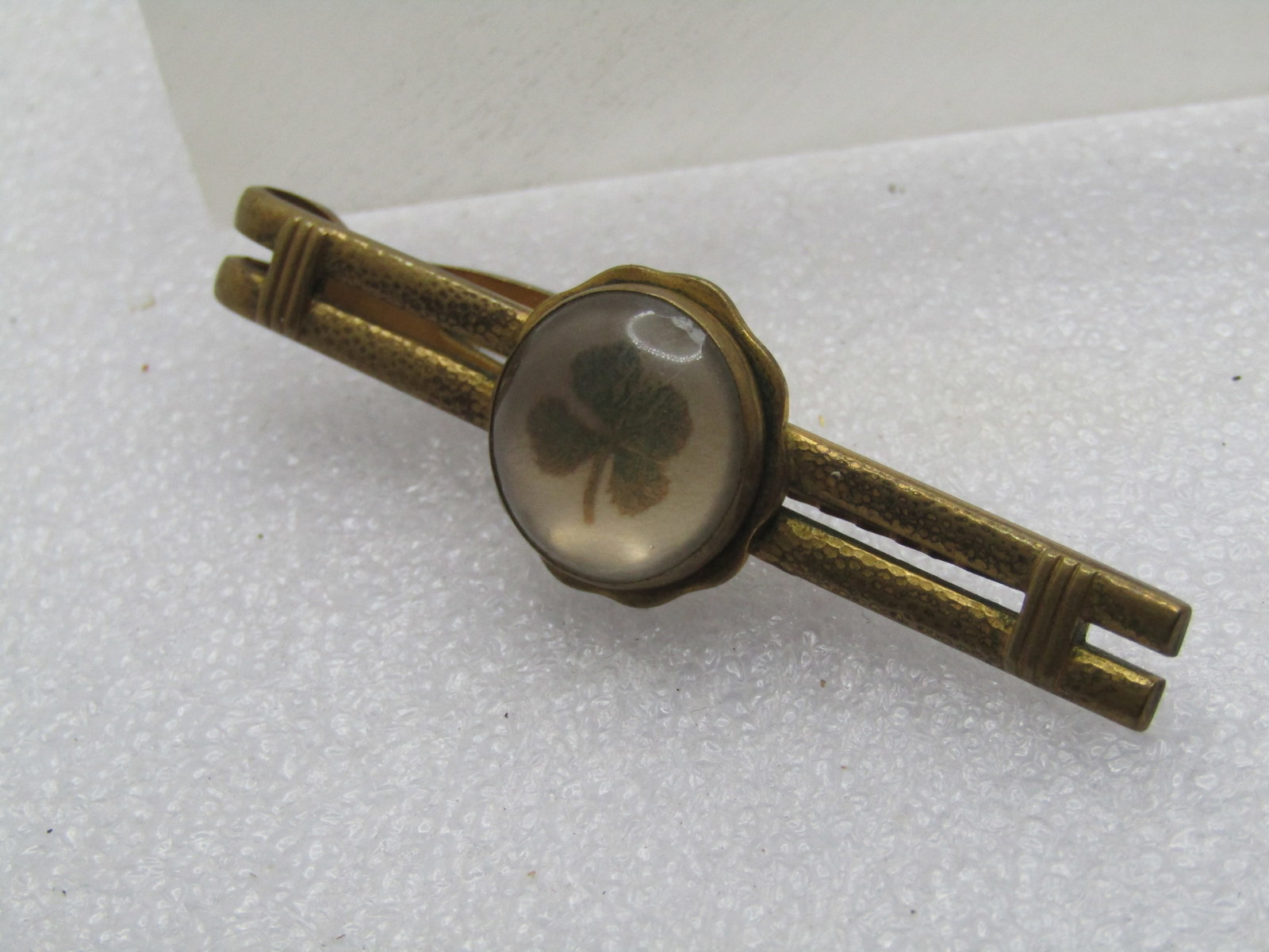Vintage Real 4-Leaf Clover Tie Bar, Signed Hickok, 1940's-1950's - 6