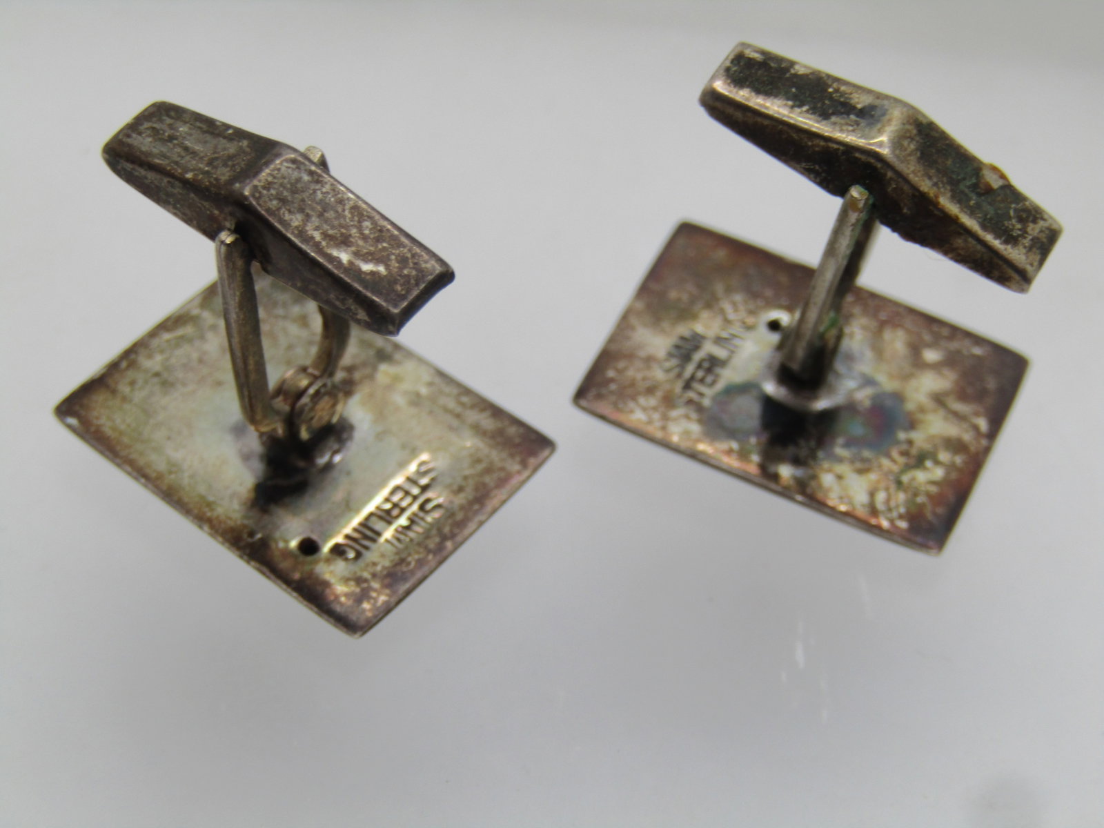 Vintage Sterling Enameled Siam Goddess Cufflinks, Mid-Century, Signed, 1940's-1950's - 4
