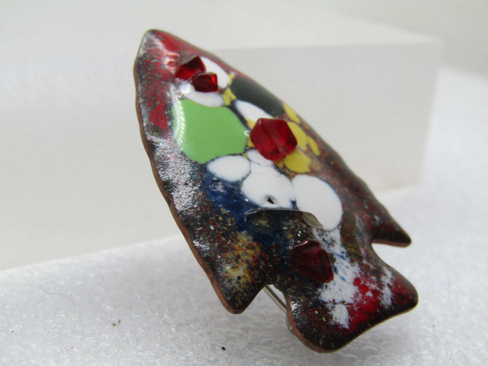 Vintage Enameled Arrowhead Brooch, Copper, Hand Made, 1960's - 3