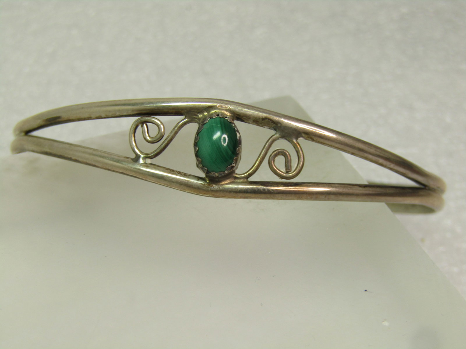 Vintage Sterling Southwestern Malacite Cuff Bracelet, 6.75", 1960s-1970's. - 2