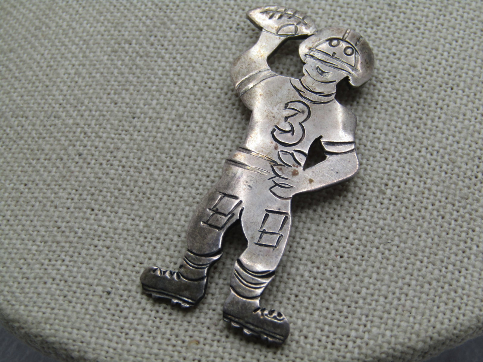 Vintage Sterling Football Player Brooch, No. 3, 1940's-1950's, Signed - 2