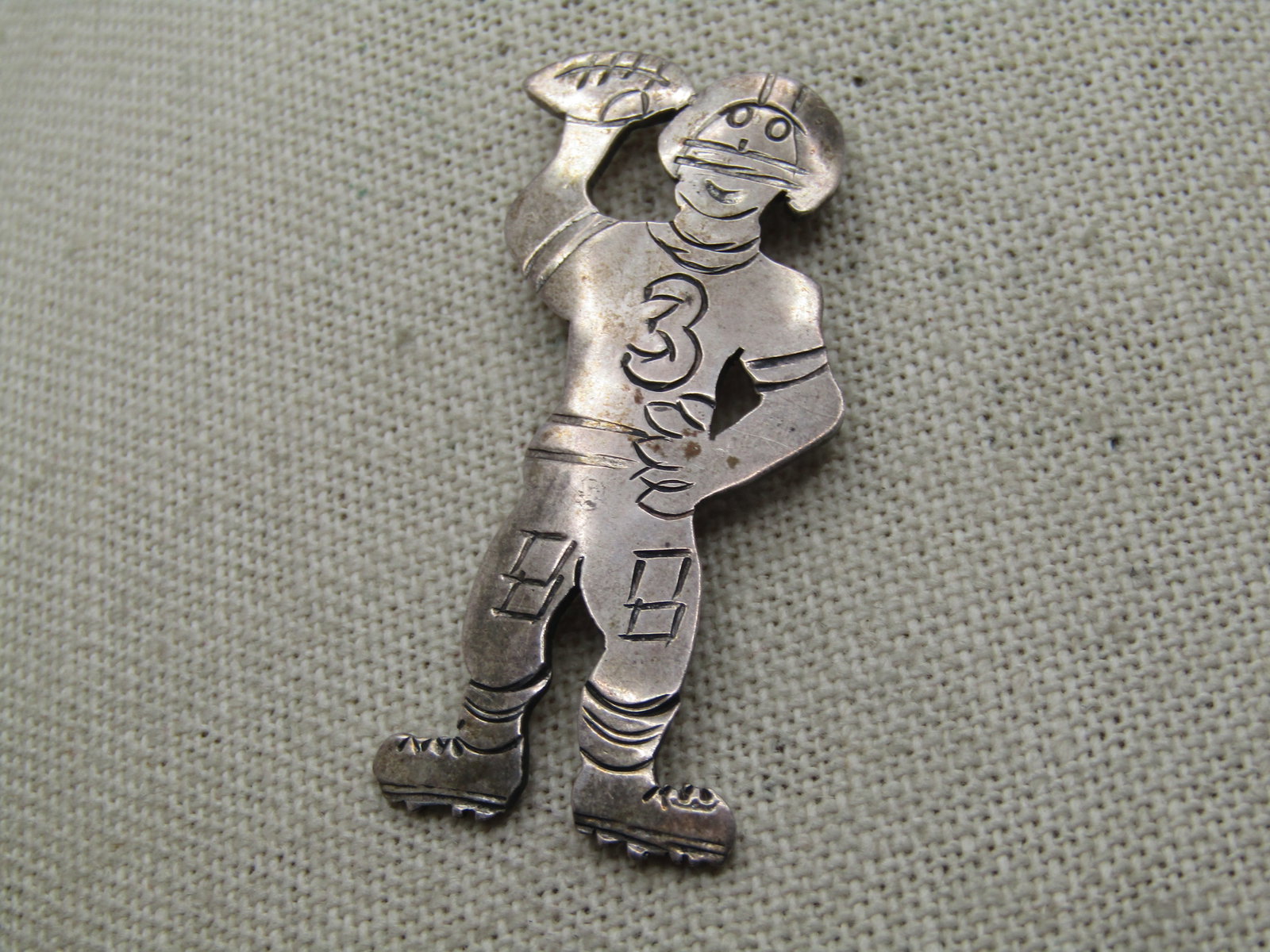 Vintage Sterling Football Player Brooch, No. 3, 1940's-1950's, Signed - 5