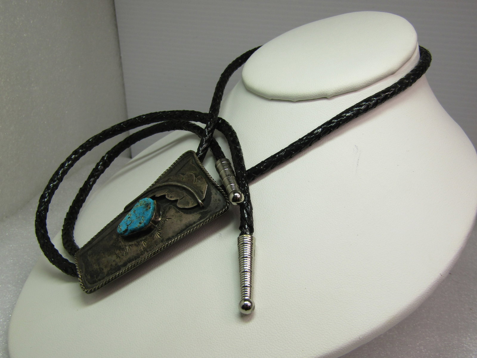 Vintage Sterling Southwestern Turquoise Bolo Tie, 34", 1960's-1970's - 2