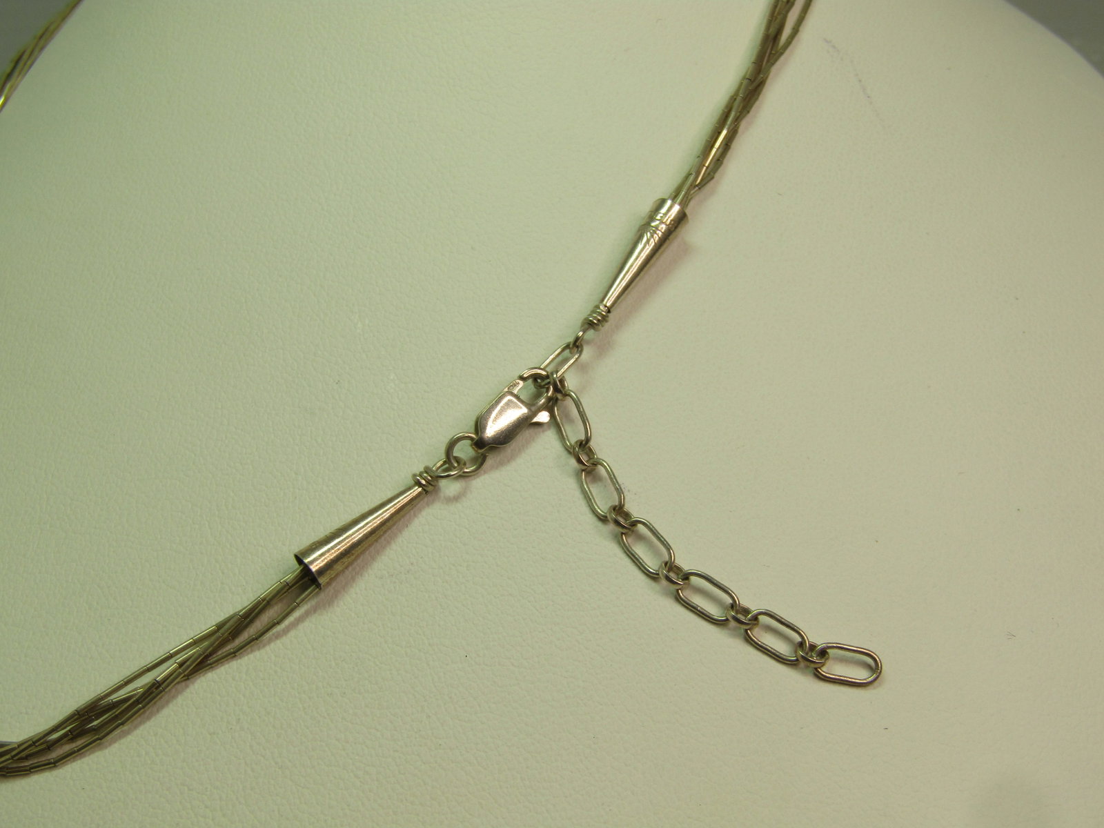 Vintage Sterling Southwestern Five Strand Necklace, Liquid Silver & Turquoise Glass Beads, 18", - 3