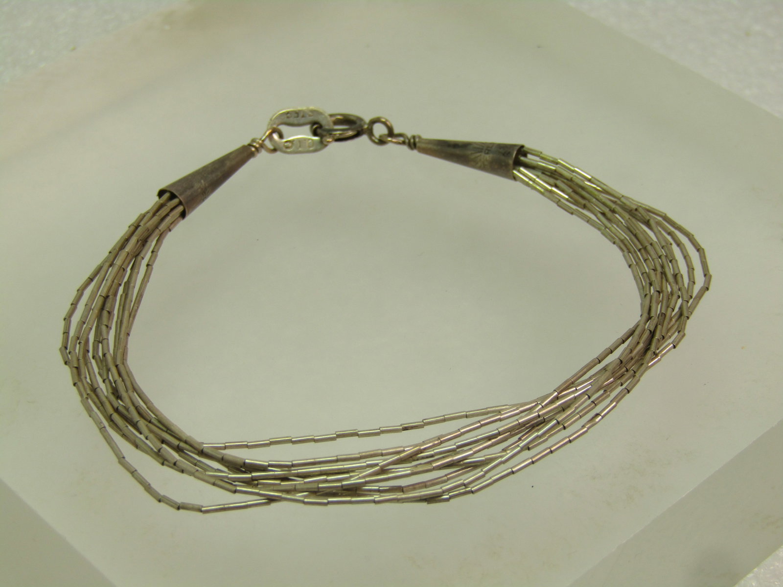 Vintage Sterling Southwestern Liquid Silver Bracelet, 10 Strands, 7.25" Signed Q.T. 1990's - 2