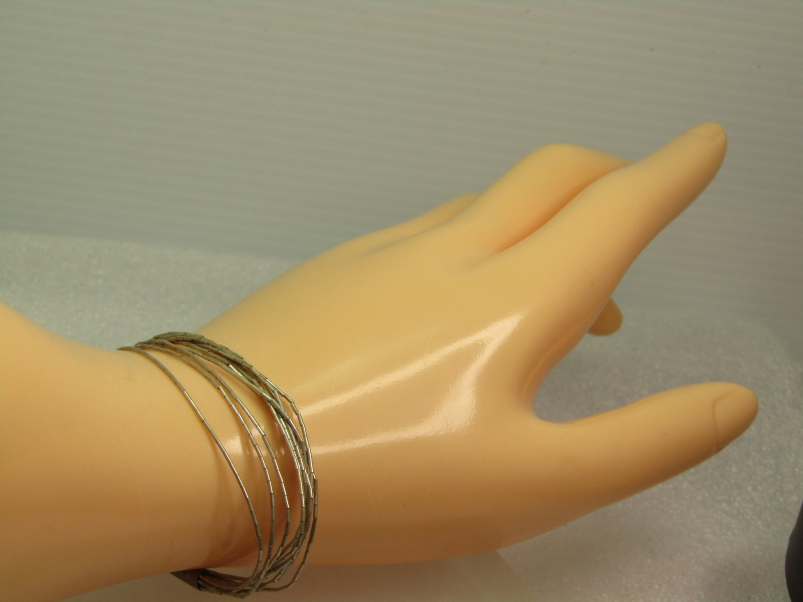 Vintage Sterling Southwestern Liquid Silver Bracelet, 10 Strands, 7.25" Signed Q.T. 1990's - 6