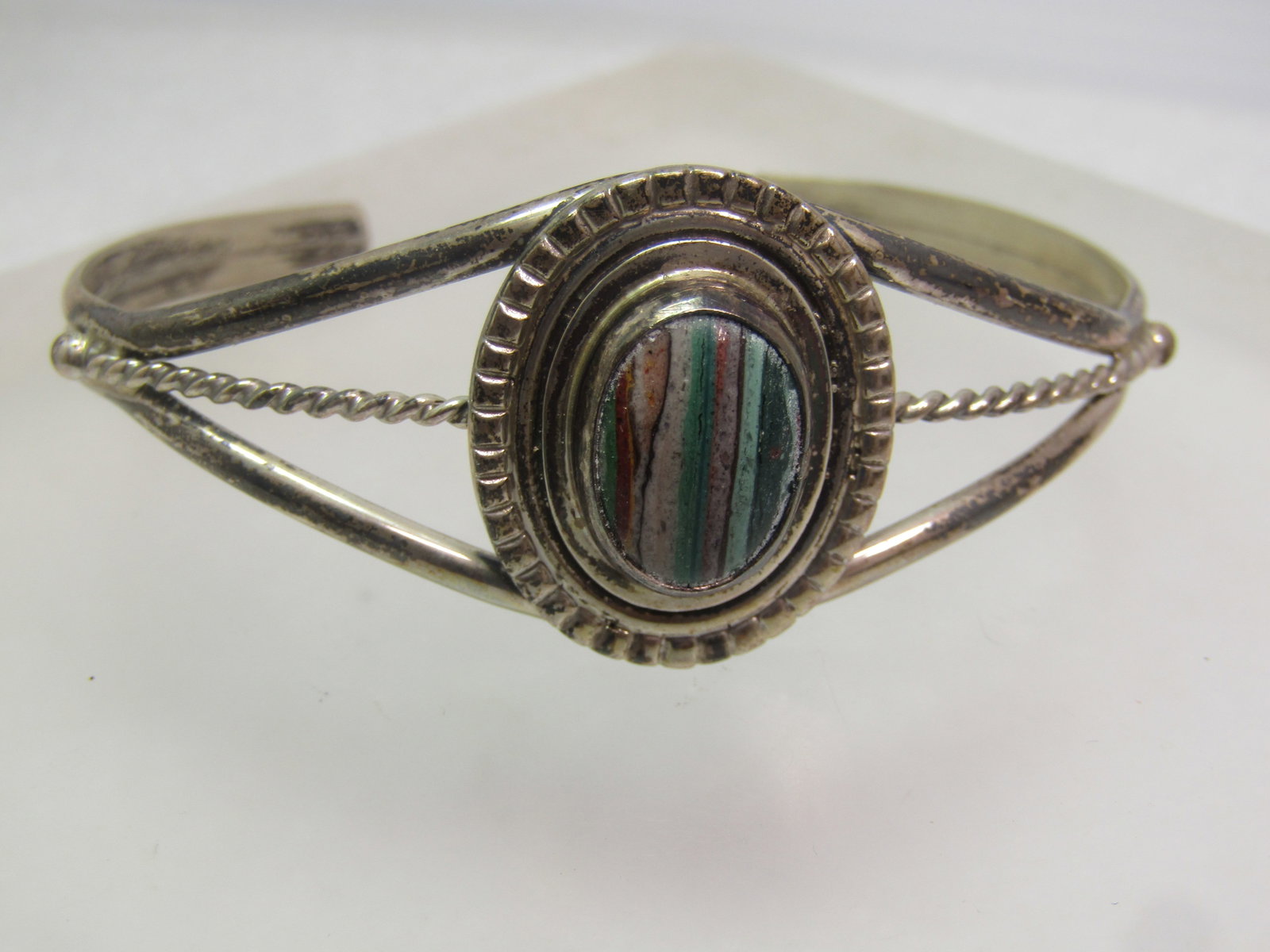 Vintage Navajo Banded Agate Cuff Bracelet, Eugene Jackson, 1960's-1970's, 6.5" - 6