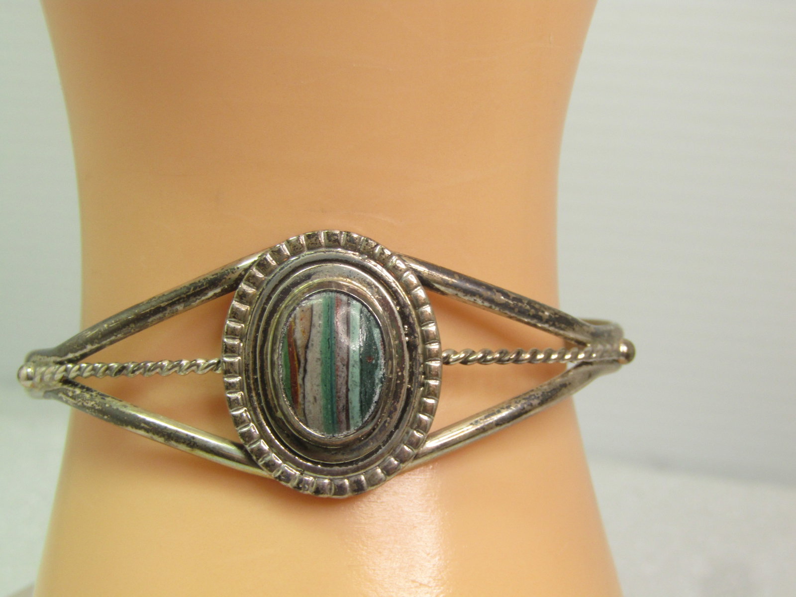 Vintage Navajo Banded Agate Cuff Bracelet, Eugene Jackson, 1960's-1970's, 6.5" - 8