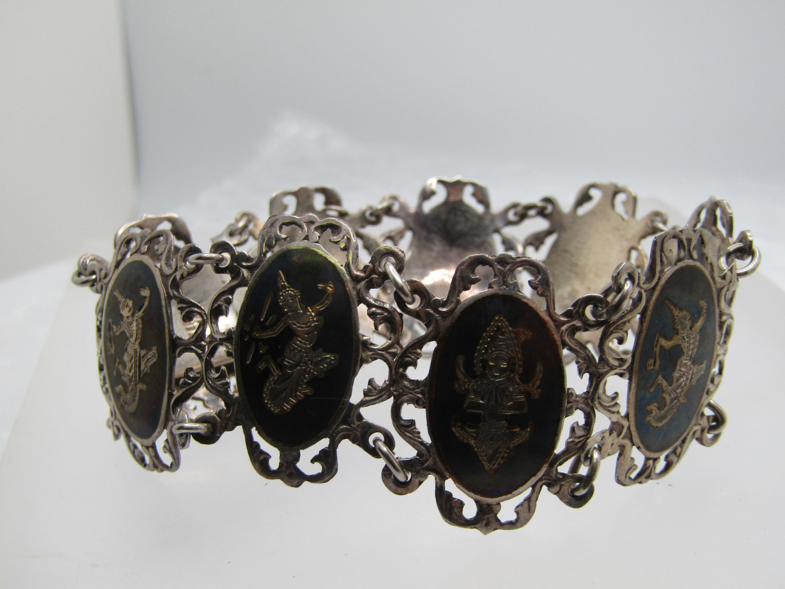 Vintage Sterling Fiigree Siam Bracelet, 1940's-1950's, 7" - 5