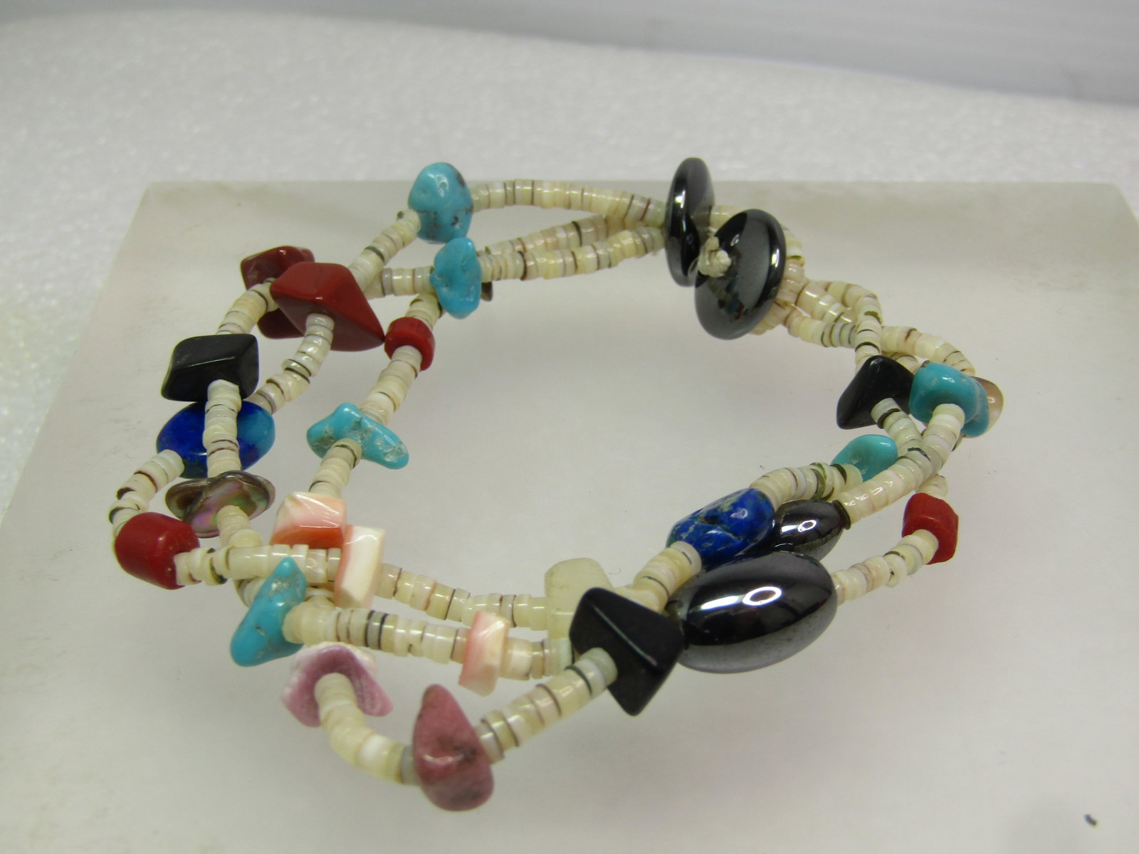 Vintage Southwestern Heishi Shell/Turquoise/Agate Bracelet, Triple Strand, 7.25", 1980's-1990's - 3