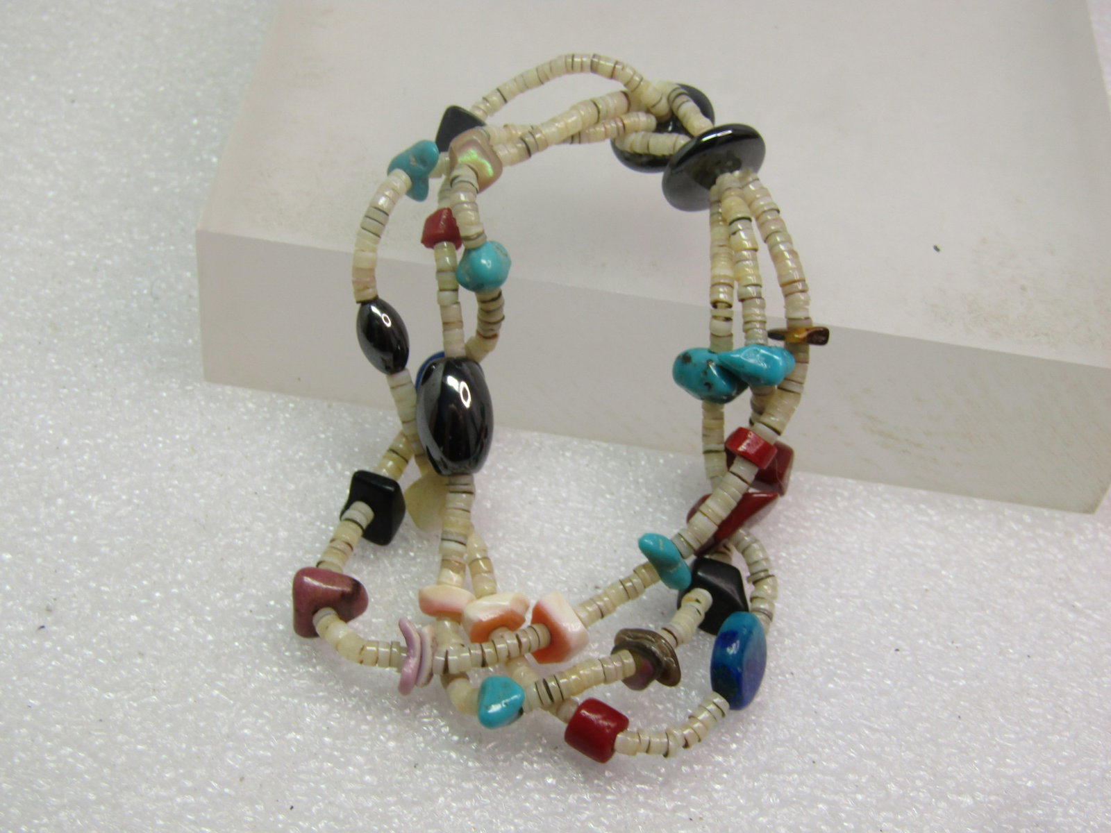 Vintage Southwestern Heishi Shell/Turquoise/Agate Bracelet, Triple Strand, 7.25", 1980's-1990's - 5
