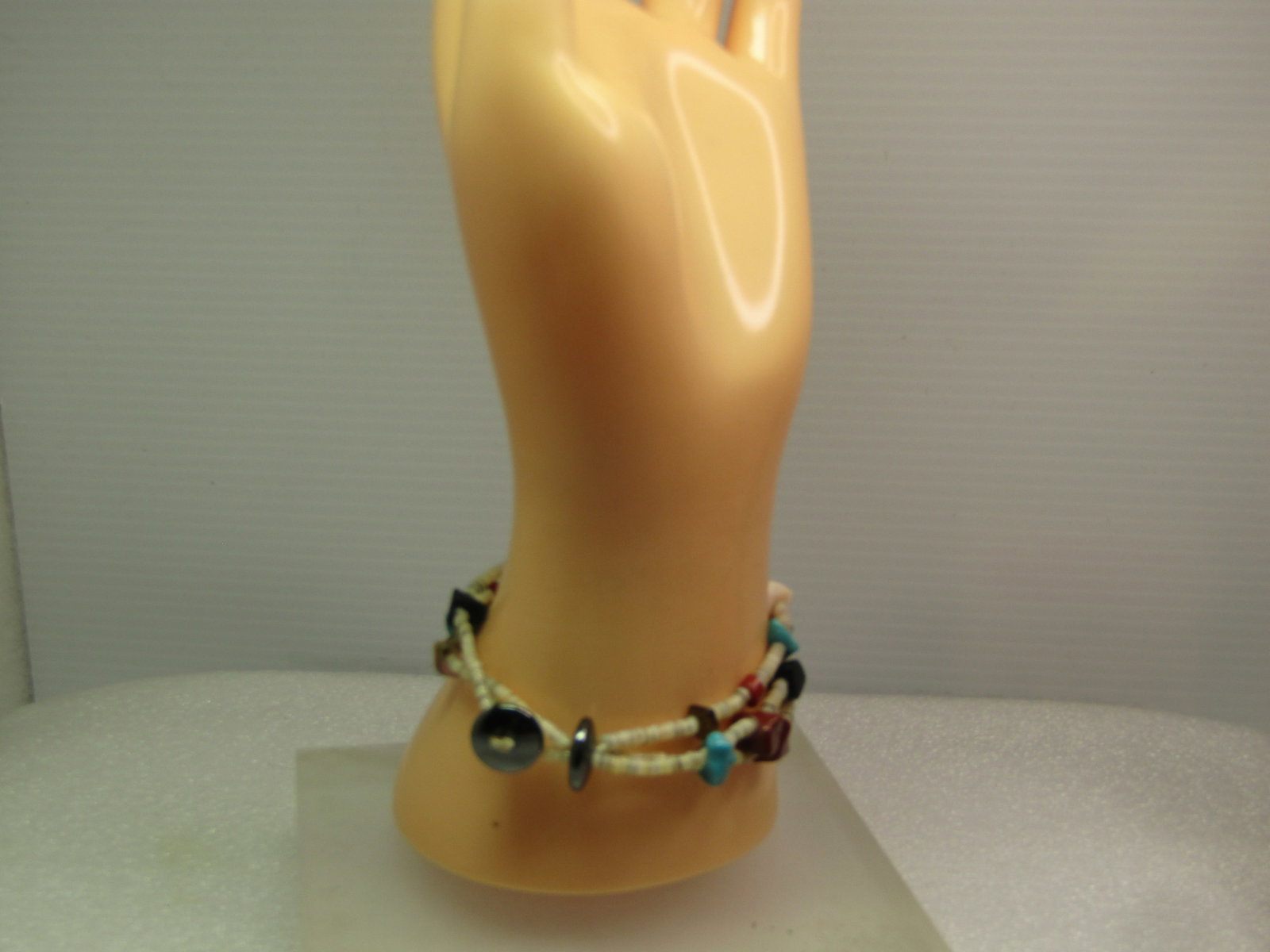 Vintage Southwestern Heishi Shell/Turquoise/Agate Bracelet, Triple Strand, 7.25", 1980's-1990's - 6