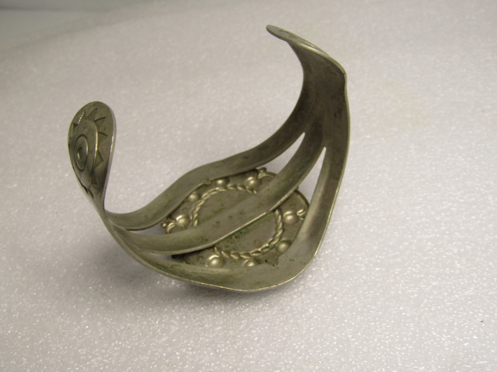Vintage Southwestern Cuff Bracelet, Faux Turquoise, Bell Trading, Nickel Silver 7", 1960's-1970's - 4