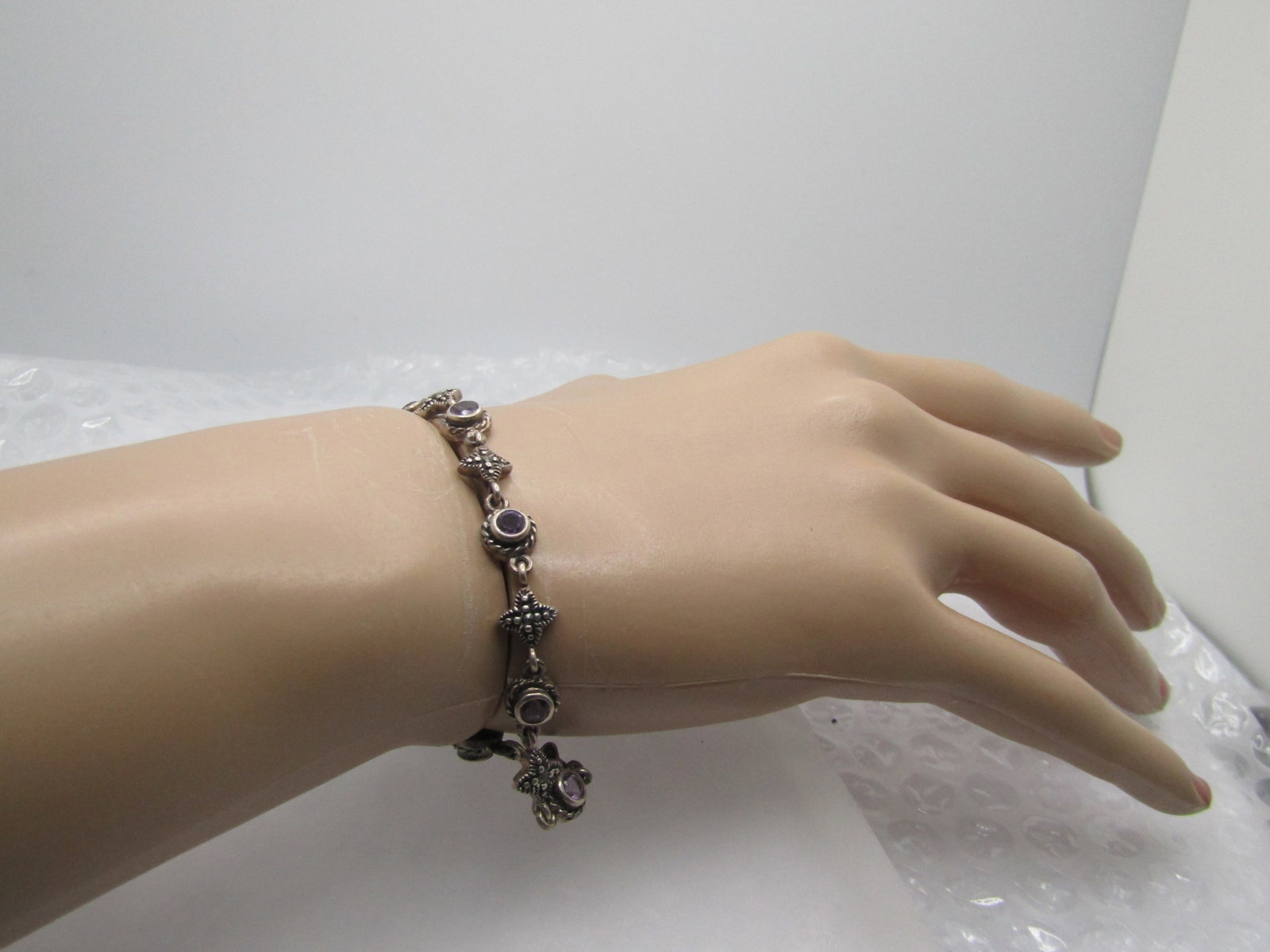 Vintage Sterling Amethyst Bracelet, 7.5" and 6.5mm. 1980's-1990's - 7