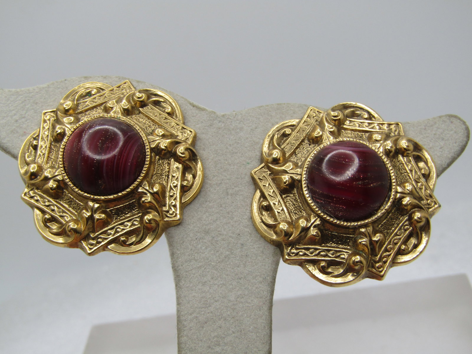 Vintage Red Glitter Stone Earrings, Clip, 1980's, 1928 Style Back - 3