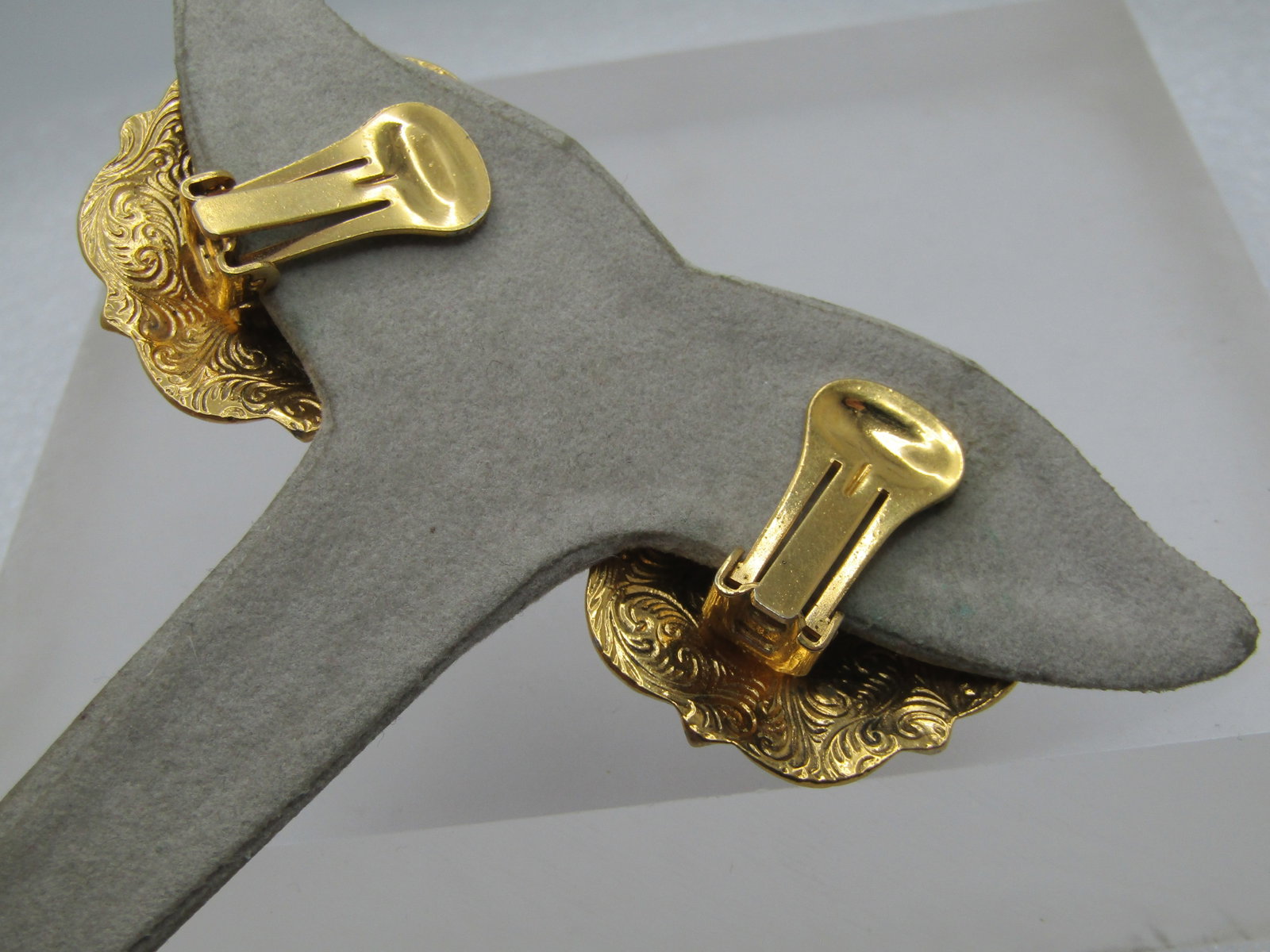 Vintage Red Glitter Stone Earrings, Clip, 1980's, 1928 Style Back - 4