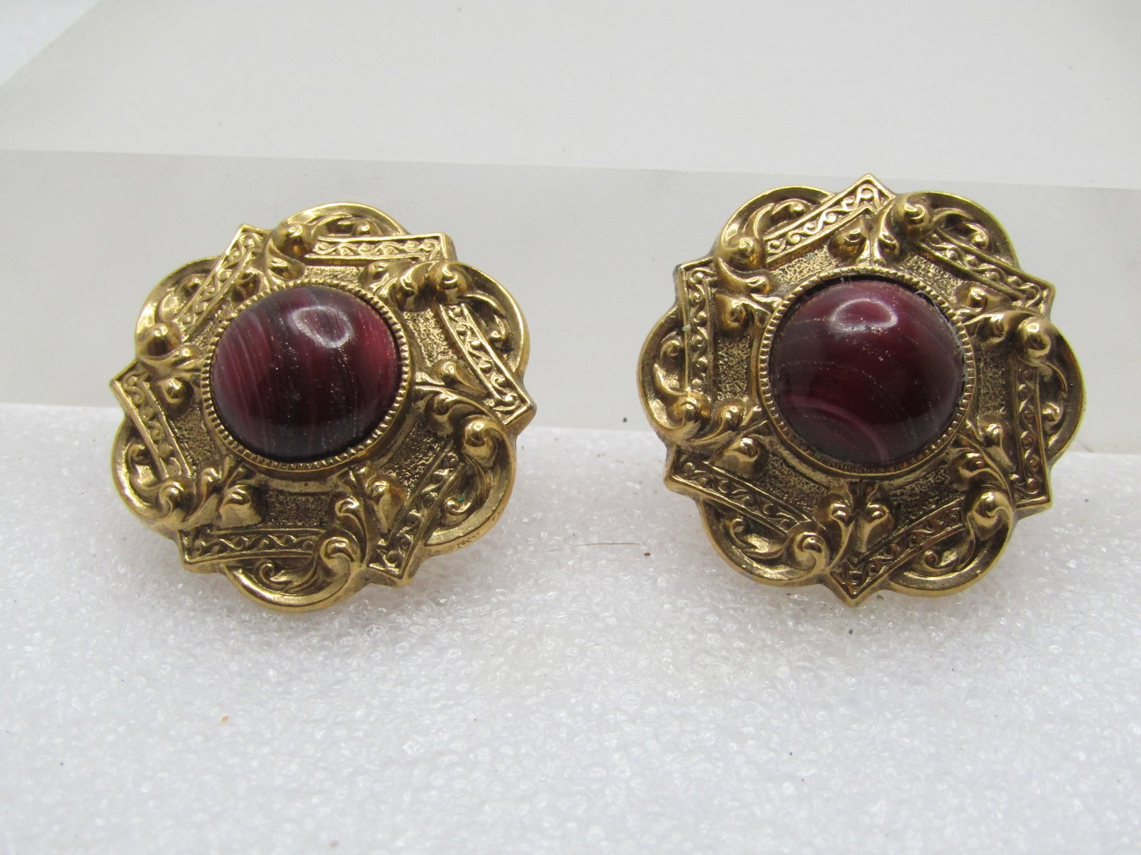 Vintage Red Glitter Stone Earrings, Clip, 1980's, 1928 Style Back - 5