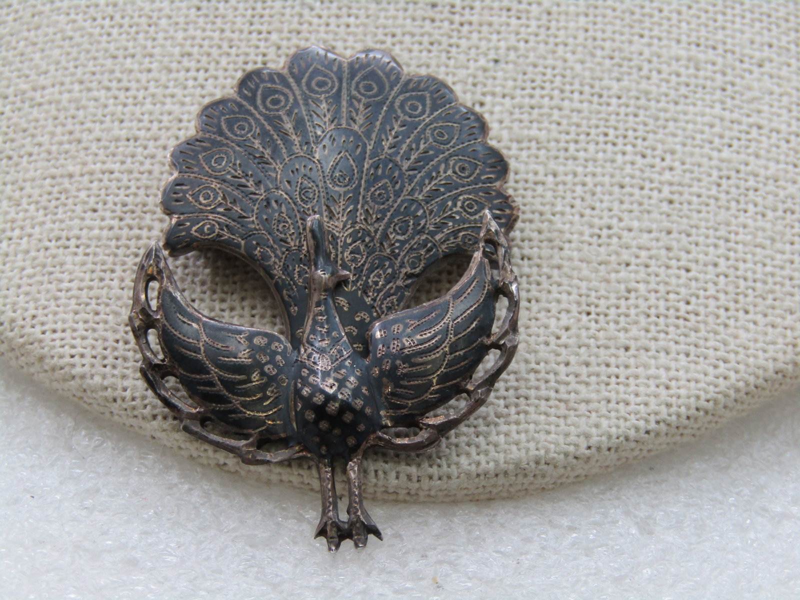 Vintage Sterling Siam Peacock Hinged Brooch, 1940's-1950's, 2" - 2