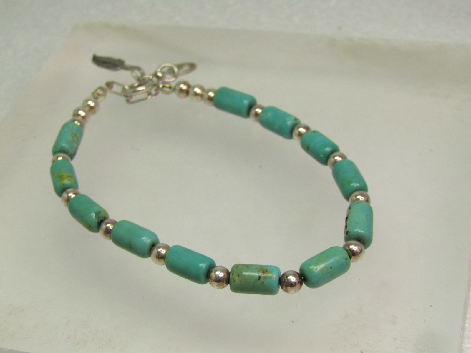 Sterling Carolyn Pollack Turquoise Bracelet, Feather Charm, Southwestern, 1990's. 8.5" - 4