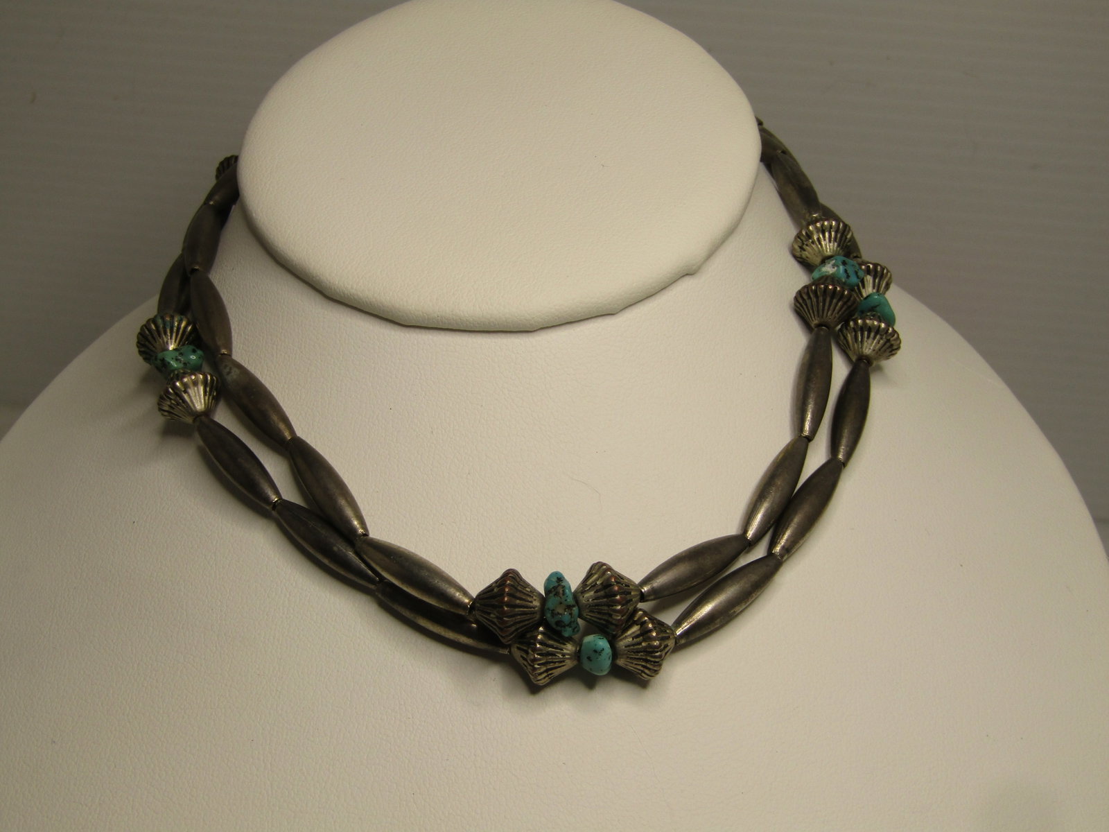 Vintage Southwestern Faux Turquoise Necklace, 26", Unisex, 1970's: Title: Vintage Southwestern Faux Turquoise Necklace, 26", Unisex, 1970's Description: Vintage Southwestern Faux Turquoise Necklace, 26", Unisex, 1970's. Barrel clasp with fluted beads and a dyed howli