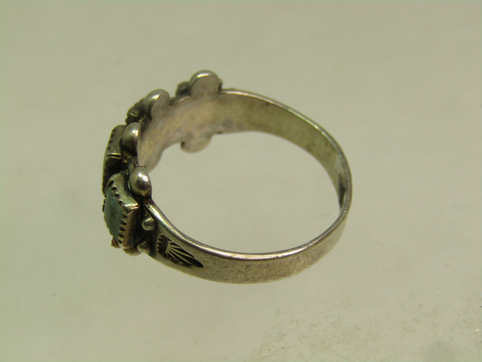 Vintage Sterling Southwestern Green Stone Ring, Sz. 8, 1960's-1970's - 5