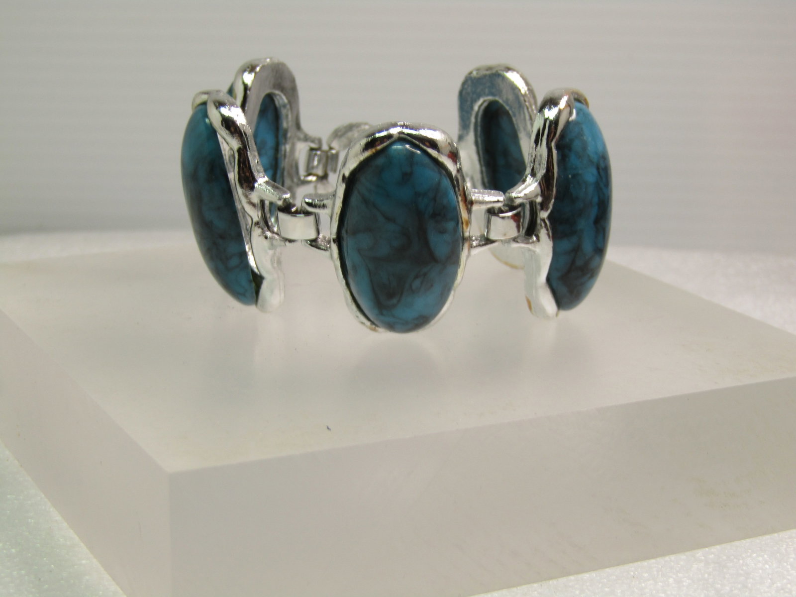Vintage Faux Turquoise Wide Bracelet, Southwestern, 7-1/8", 1980's-1990's - 2