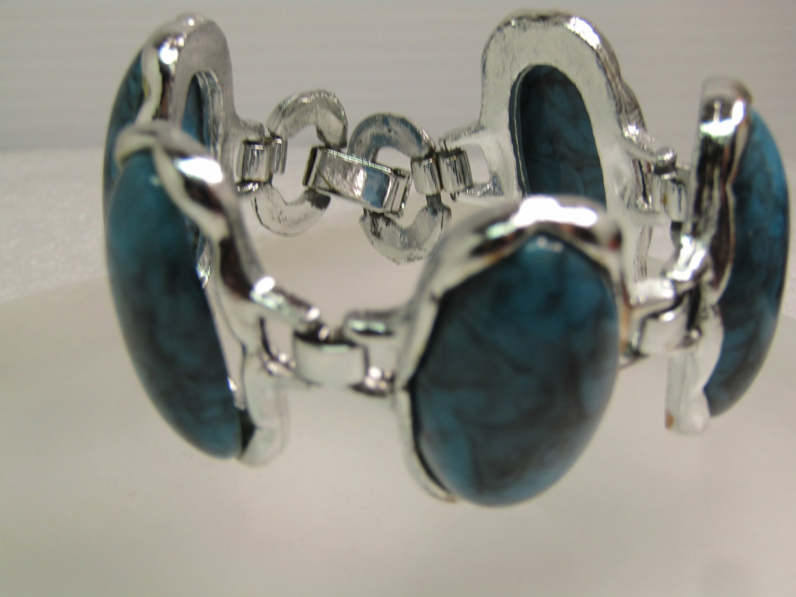 Vintage Faux Turquoise Wide Bracelet, Southwestern, 7-1/8", 1980's-1990's - 3