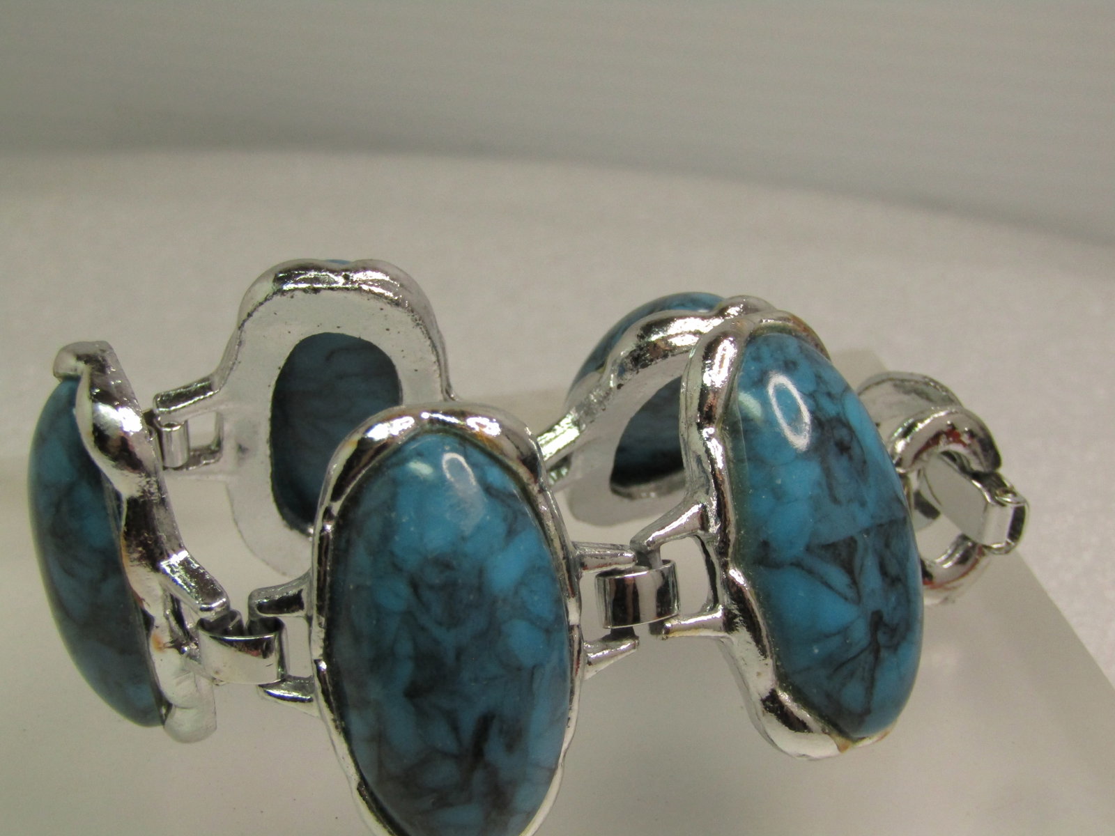 Vintage Faux Turquoise Wide Bracelet, Southwestern, 7-1/8", 1980's-1990's - 4