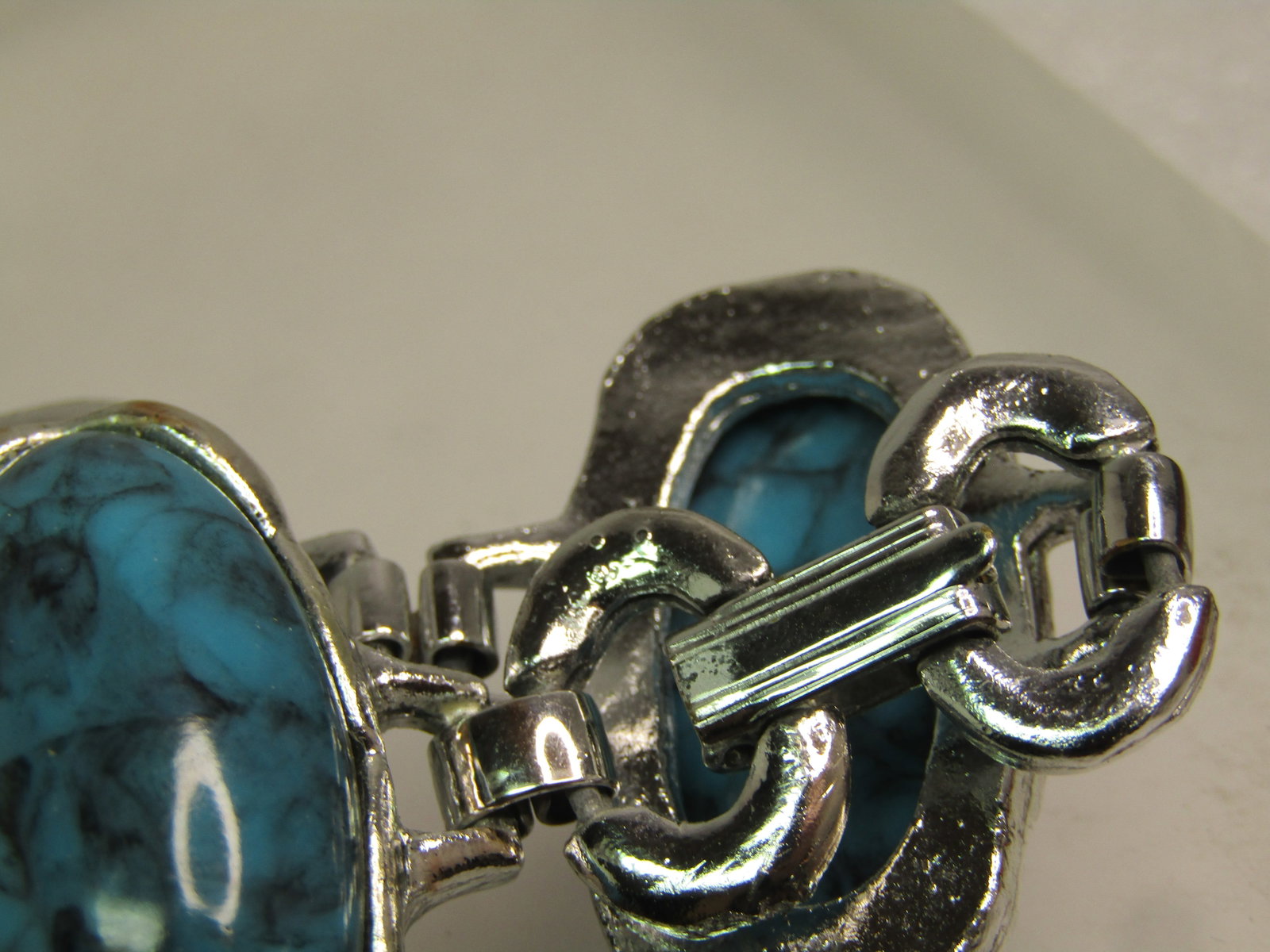 Vintage Faux Turquoise Wide Bracelet, Southwestern, 7-1/8", 1980's-1990's - 5