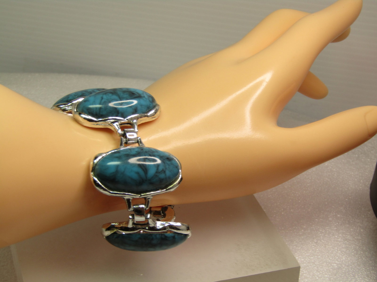 Vintage Faux Turquoise Wide Bracelet, Southwestern, 7-1/8", 1980's-1990's - 6