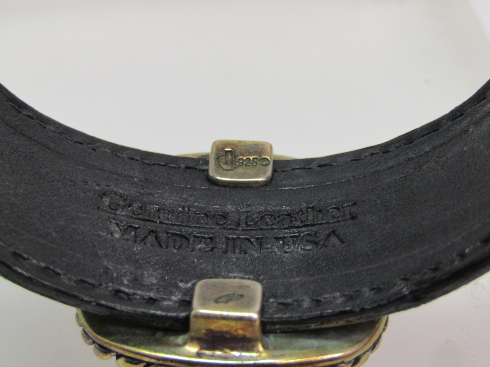 Sterling Floral Carved MOP Leather Cuff Bracelet, Carolyn Pollack, 7", Original Box - 4