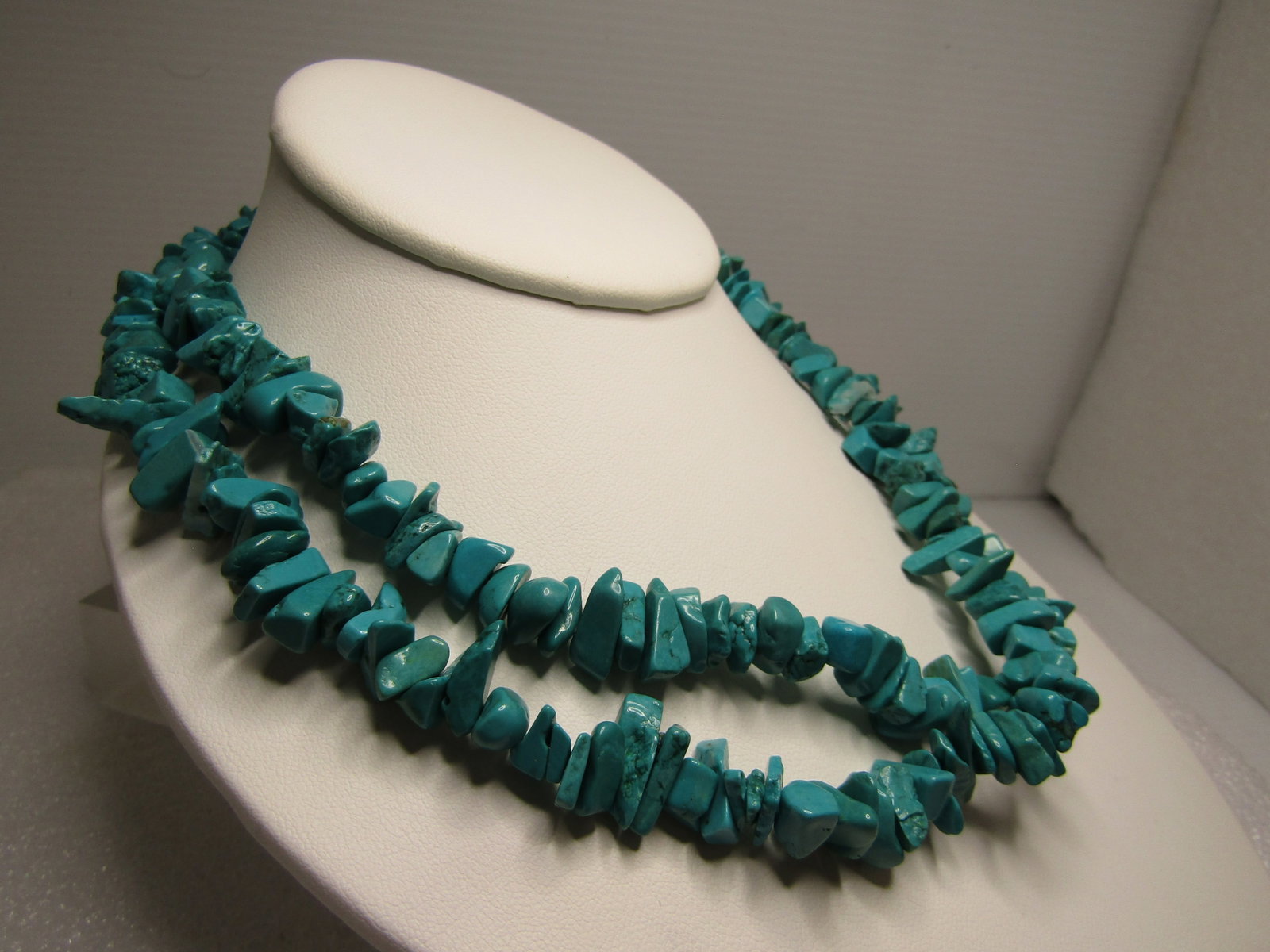 Vintage Faux Turquoise Nugget Necklace, 34" - 3