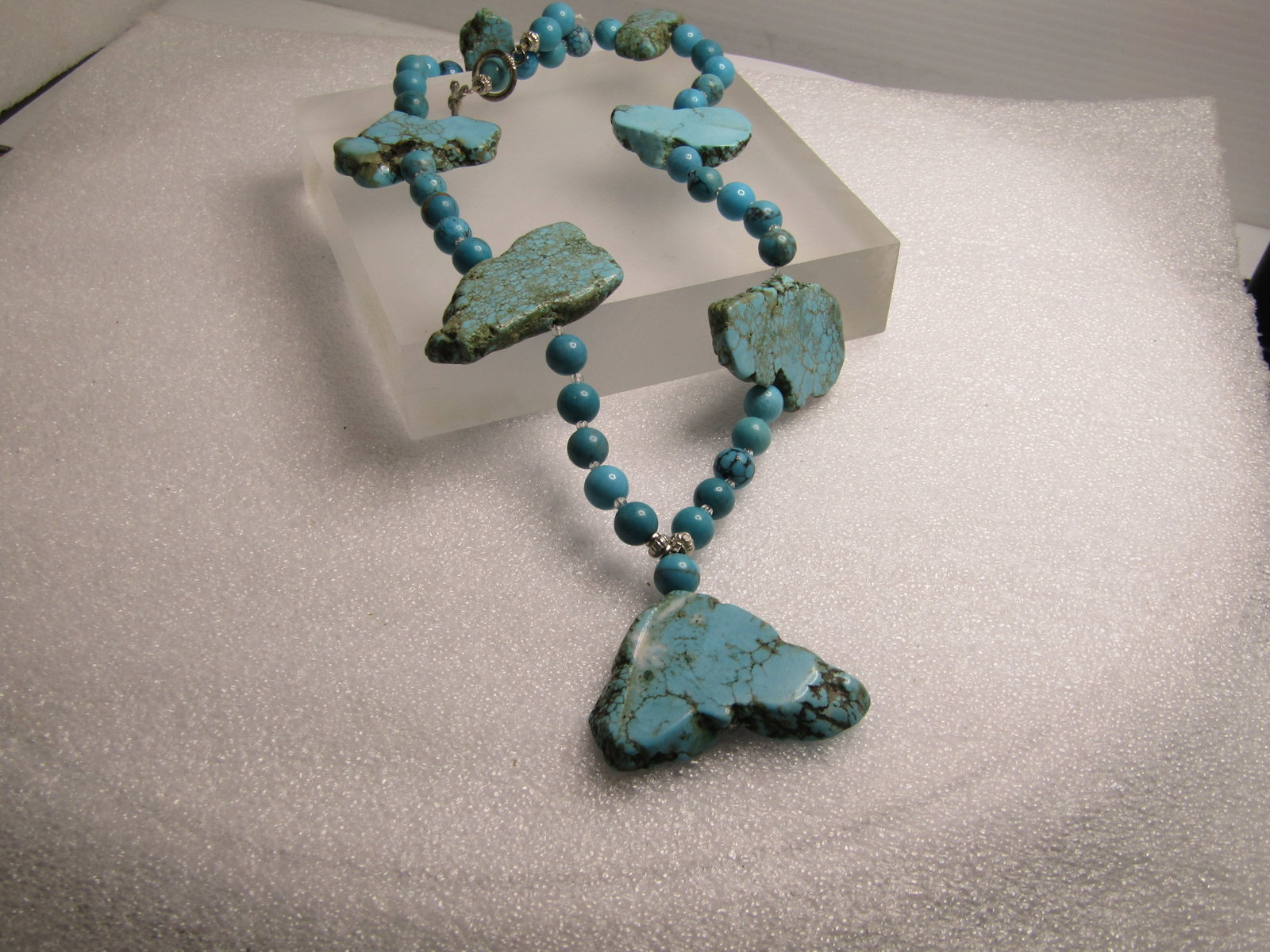 Southwestern Turquoise Dyed Howlite Beaded Necklace with Flat Nuggets, 20", toggle Clasp, 1990's - 2