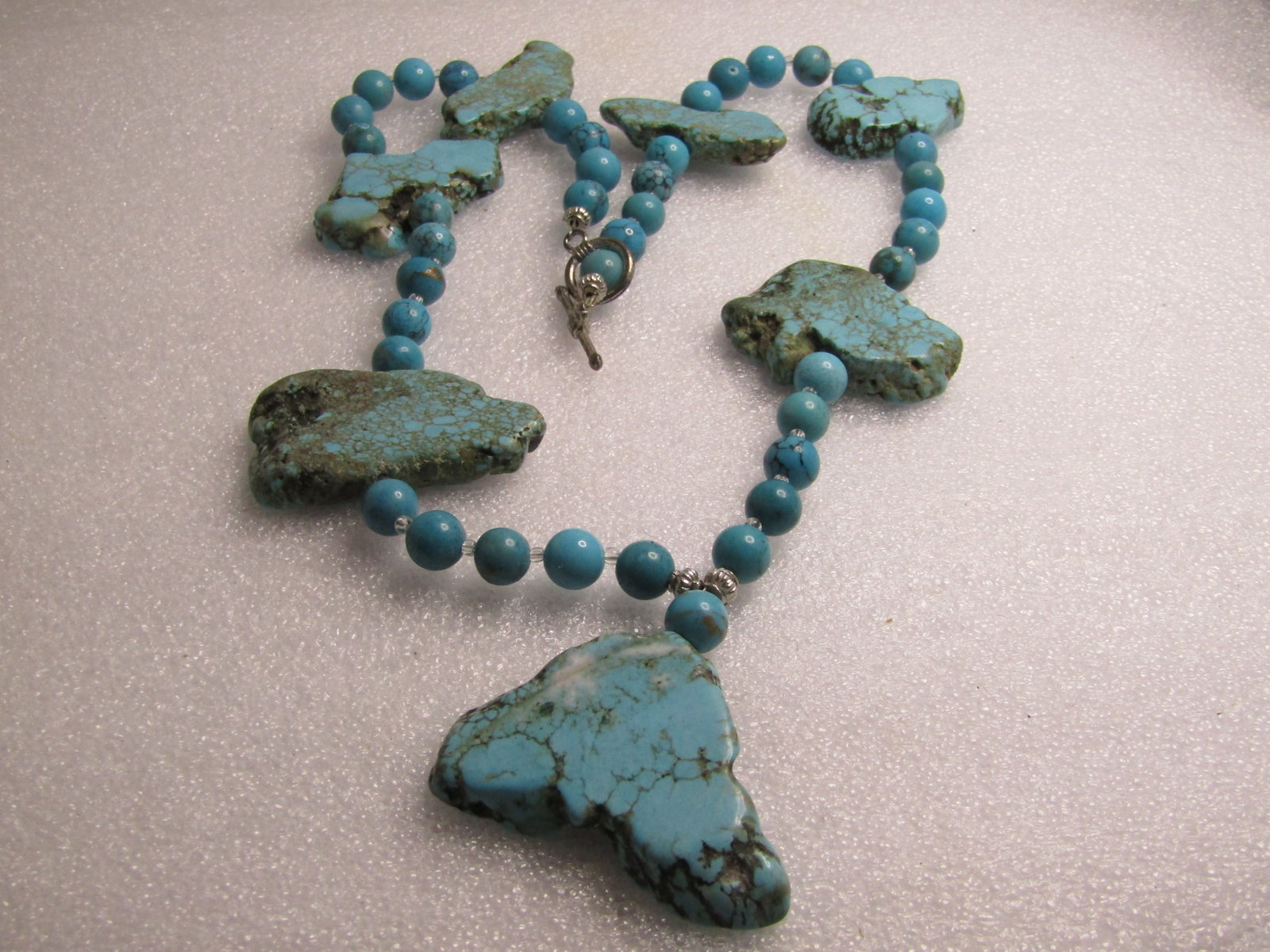 Southwestern Turquoise Dyed Howlite Beaded Necklace with Flat Nuggets, 20", toggle Clasp, 1990's - 5