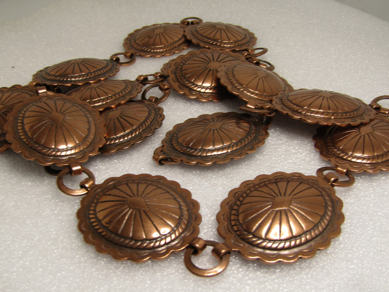 Vintage Copper Southwestern Conch Belt, Hook Clasp, 39", 1970's-1980's - 4