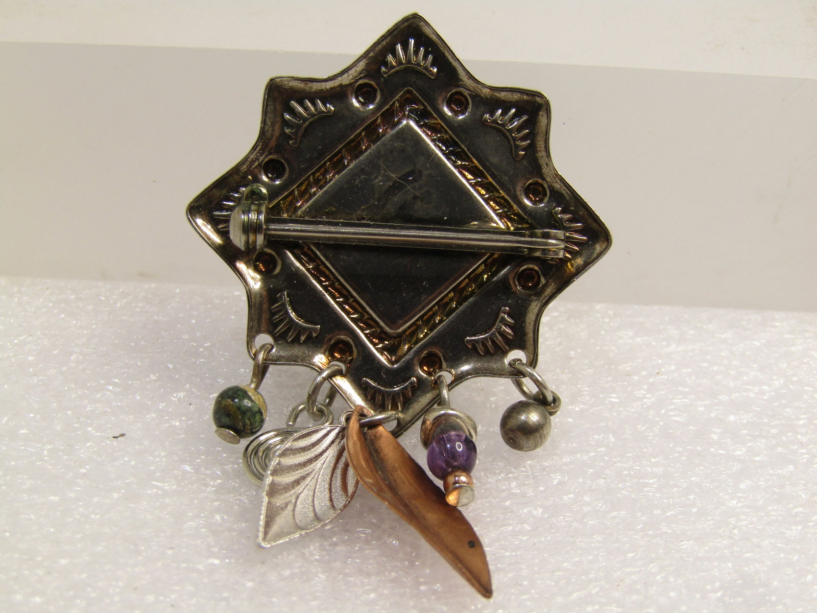 Vintage Costume Southwestern Brooch, Dangle Feathers, 1980's-1990's - 4