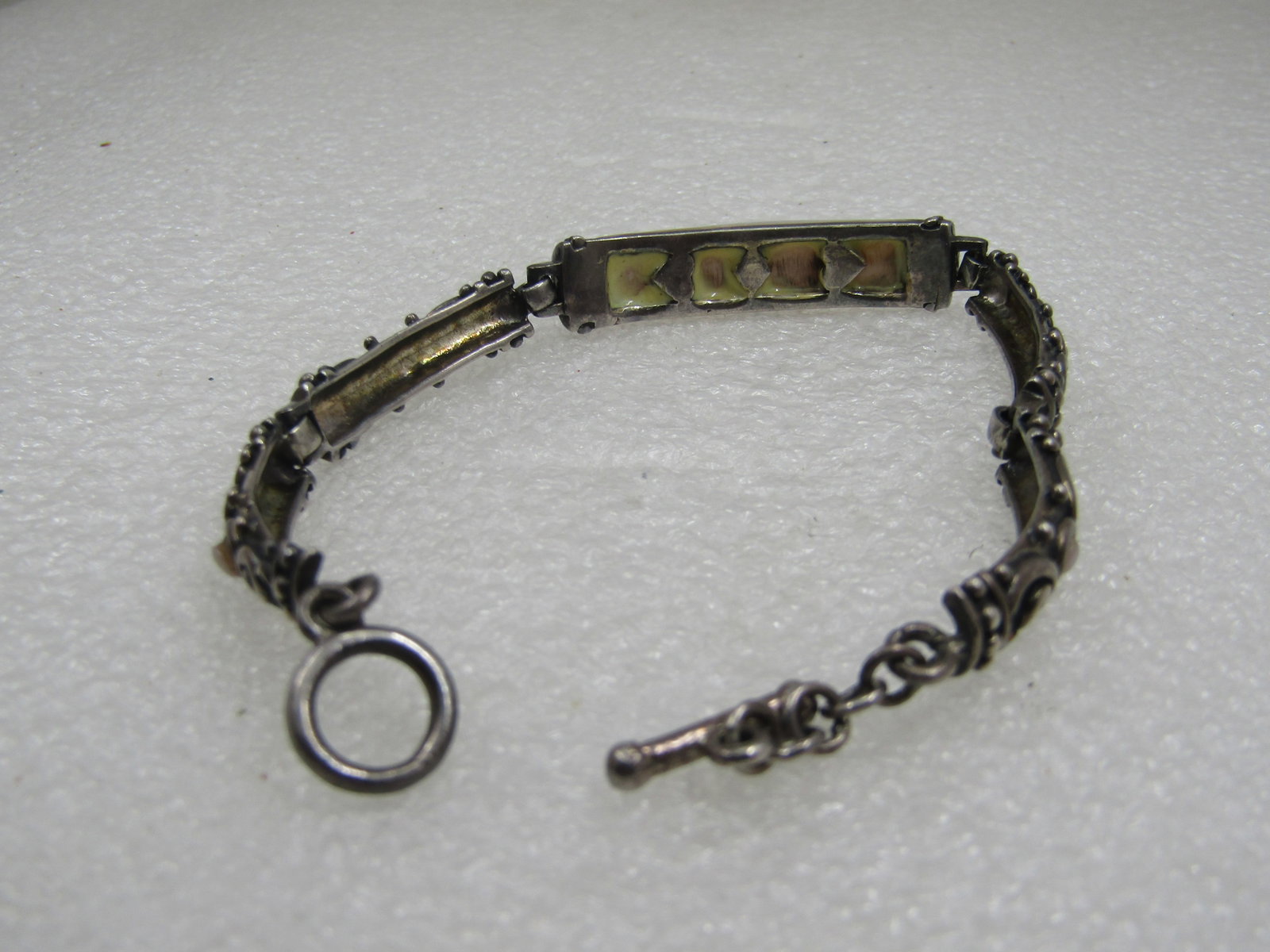 Vintage Sterling Mother-of-Pearl Bali Bracelet, 7.75" Toggle Clasp - 5