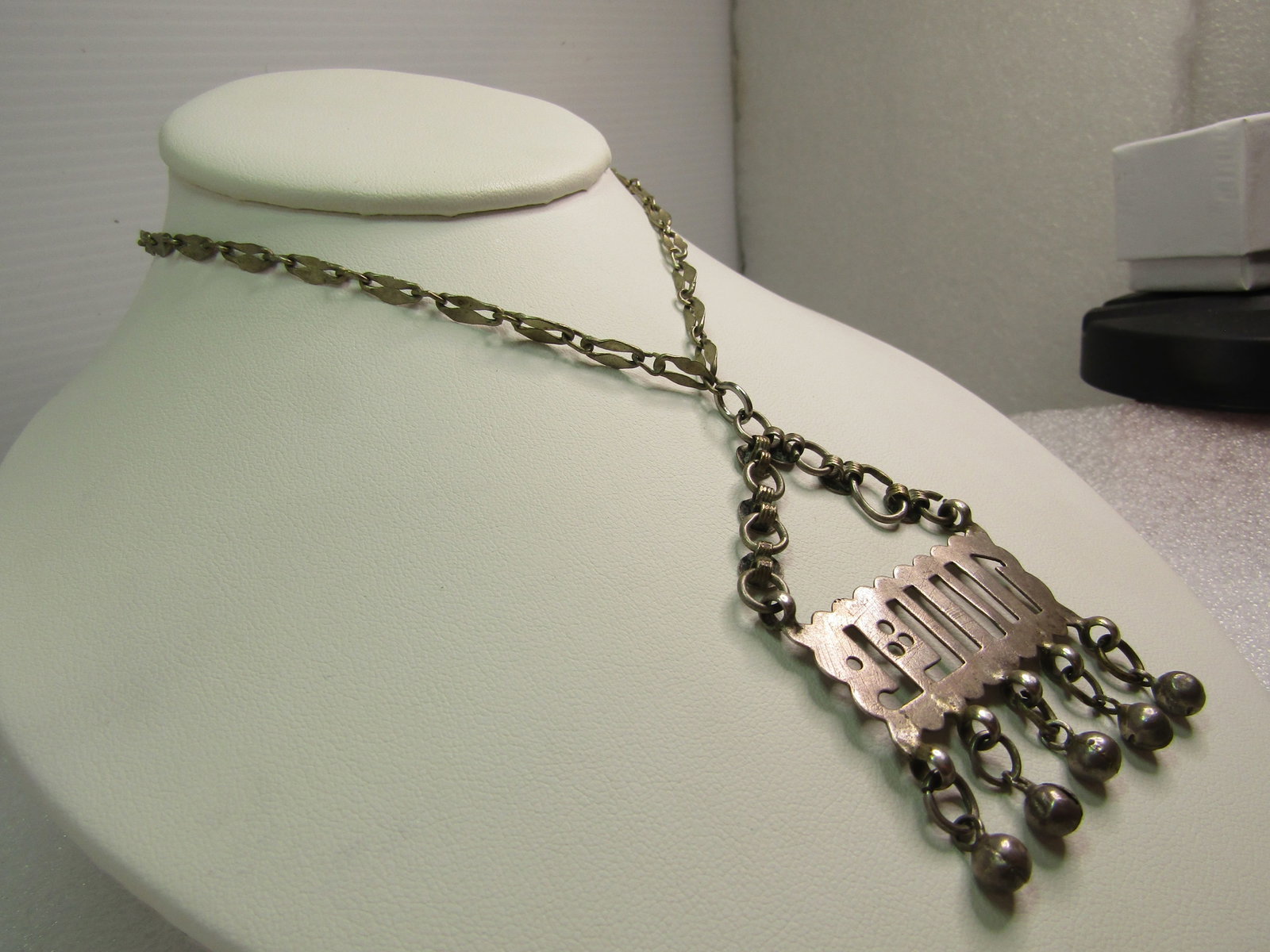 Vintage Silver Egyptian Beduoin Zar Pendant Necklace, 24" - 3