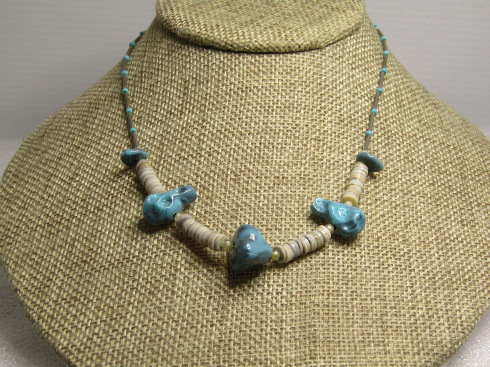 Vintage Faux Southwestern Turquoise Puka Necklace, 16", 1970's - 2