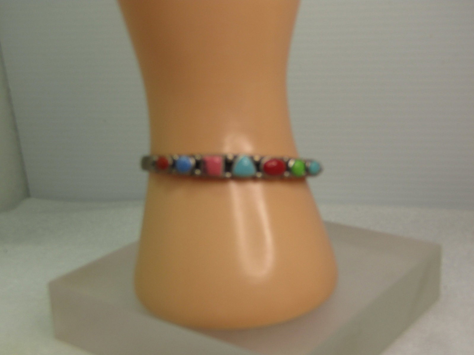 Vintage Sterling Southwestern Cuff Bracelet, 6.5 Faux Turquoise & More, 1980's - 6