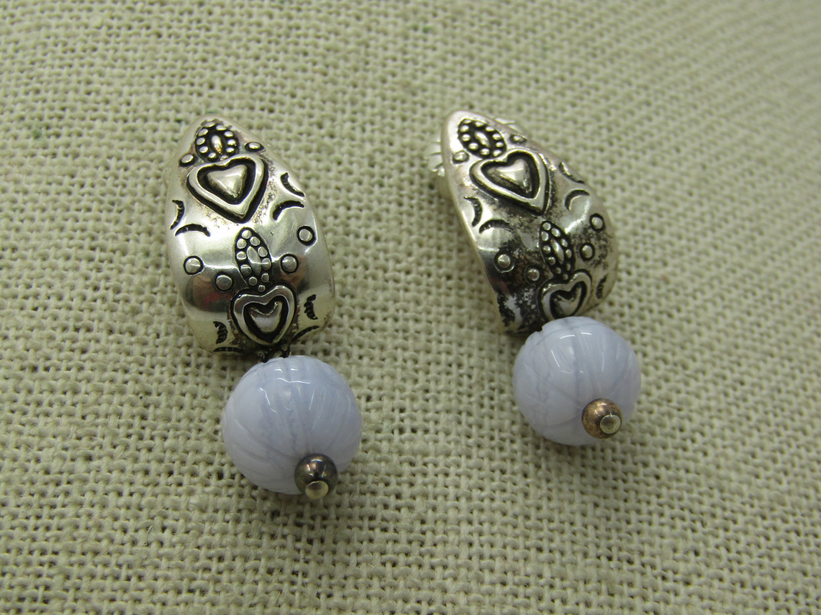 Sterling Carolyn Pollack Southwestern Sterling Blue Agate Earrings - 2