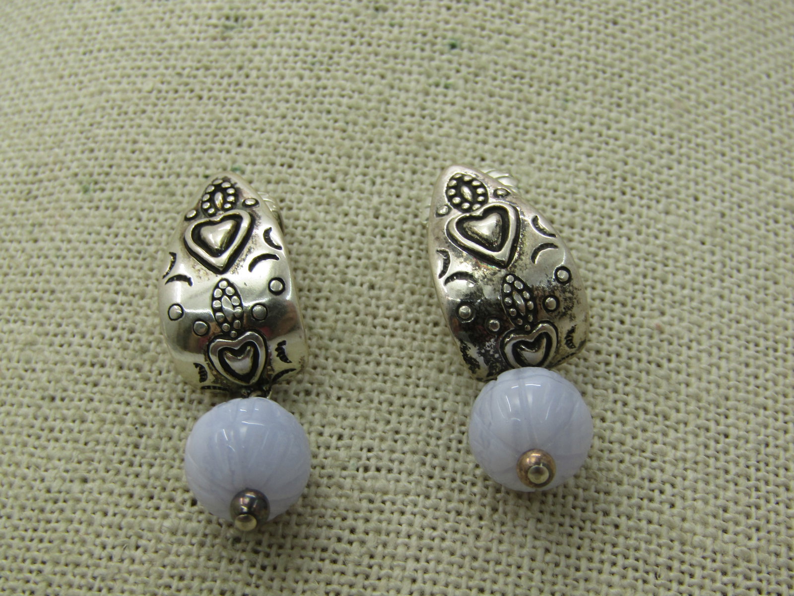 Sterling Carolyn Pollack Southwestern Sterling Blue Agate Earrings - 3