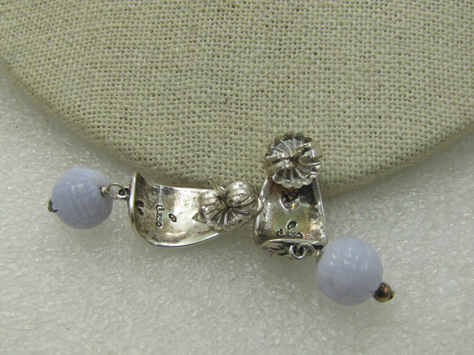 Sterling Carolyn Pollack Southwestern Sterling Blue Agate Earrings - 4