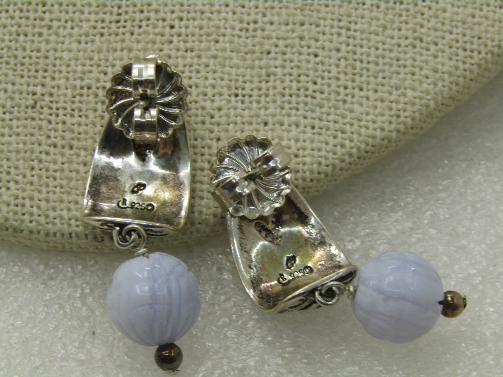 Sterling Carolyn Pollack Southwestern Sterling Blue Agate Earrings - 5