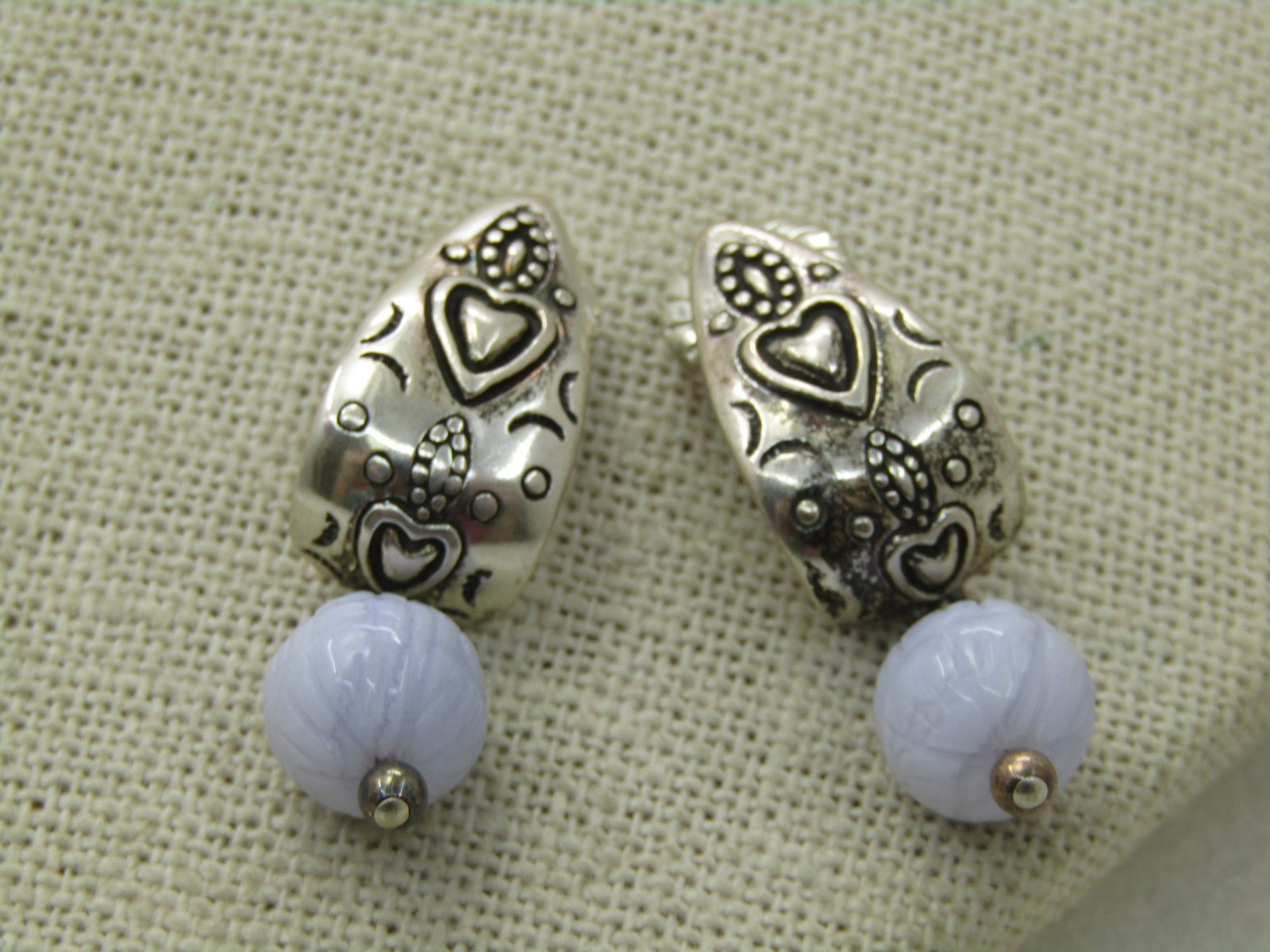 Sterling Carolyn Pollack Southwestern Sterling Blue Agate Earrings - 6