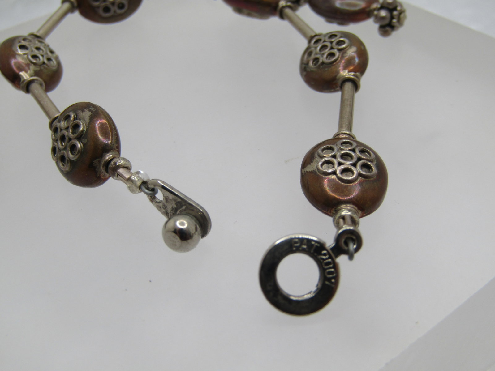 Vintage Sterling & Copper Plated Bracelet & Earrings Set, Leverback - 5
