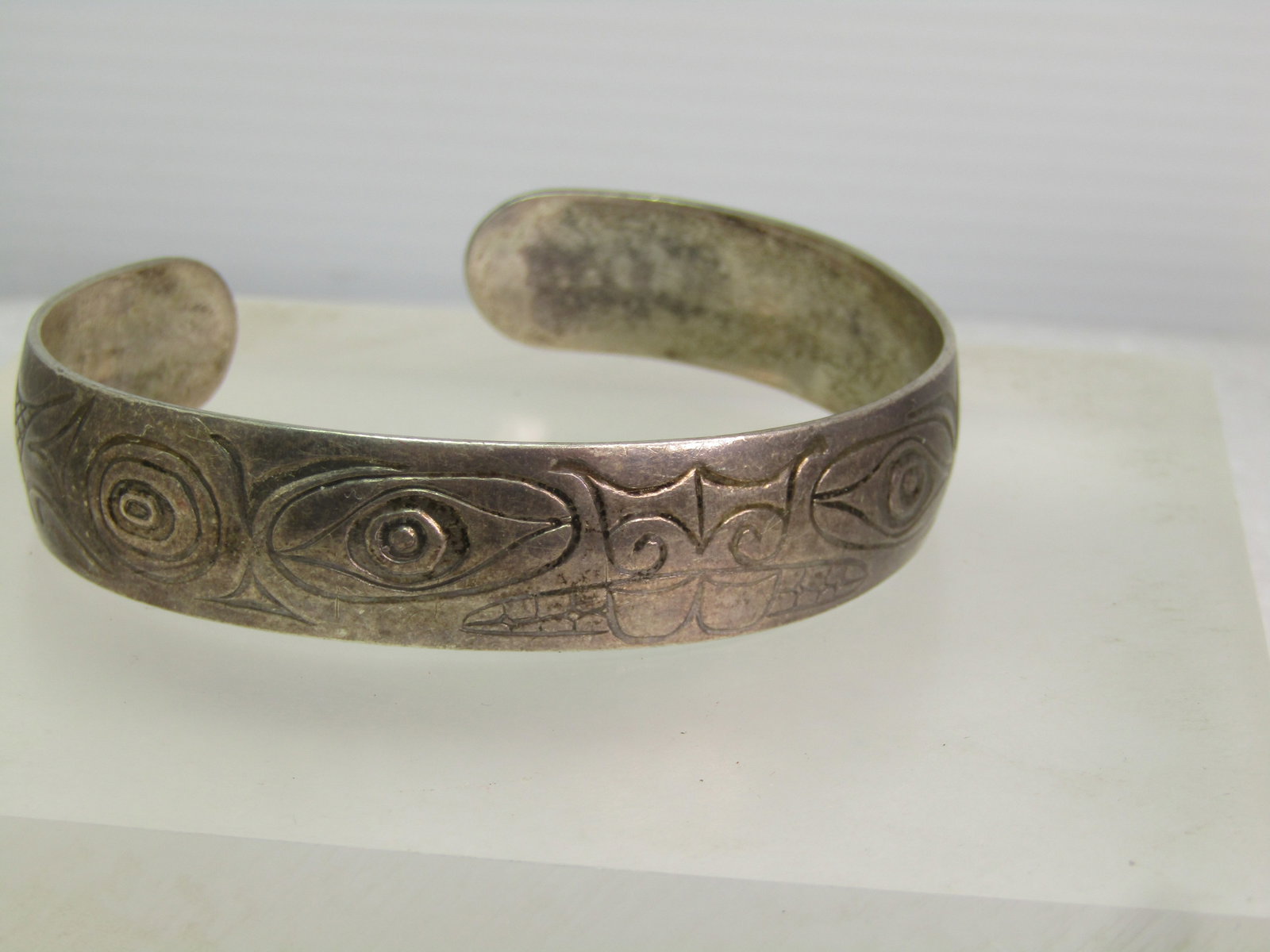 Vintage Sterling Cuff Bracelet, Engraved Egyptian? Design, 6.75", 1960's-1970's, Unisex (1 of 6)