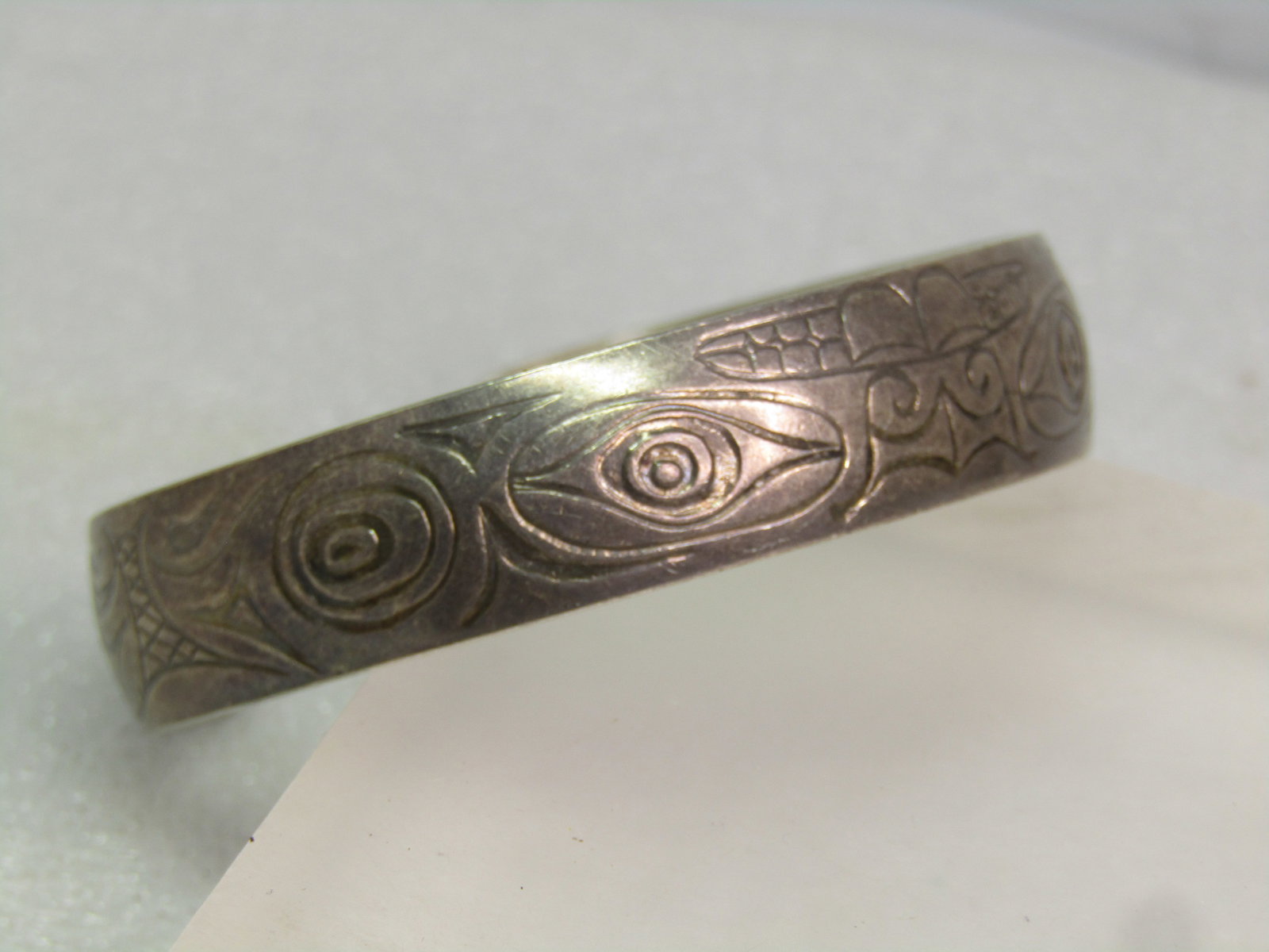 Vintage Sterling Cuff Bracelet, Engraved Egyptian? Design, 6.75", 1960's-1970's, Unisex - 5